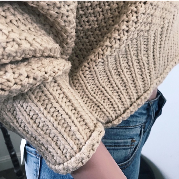 Latte Ribbed Hem Loose Knit Oversized Sweater - Picture 3 of 5